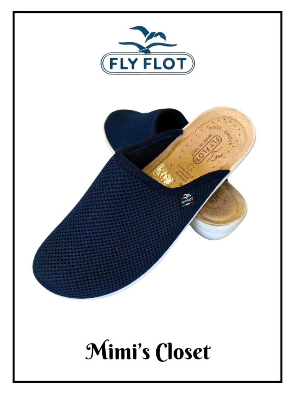 FLY FLOT Women's Navy Mesh Mules Made in Italy - Size 9.5